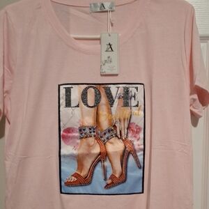 Pink Graphic Tee with Love Design